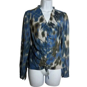 Santorelli Vida Ruched Drawstring Front Blouse size 38 XS